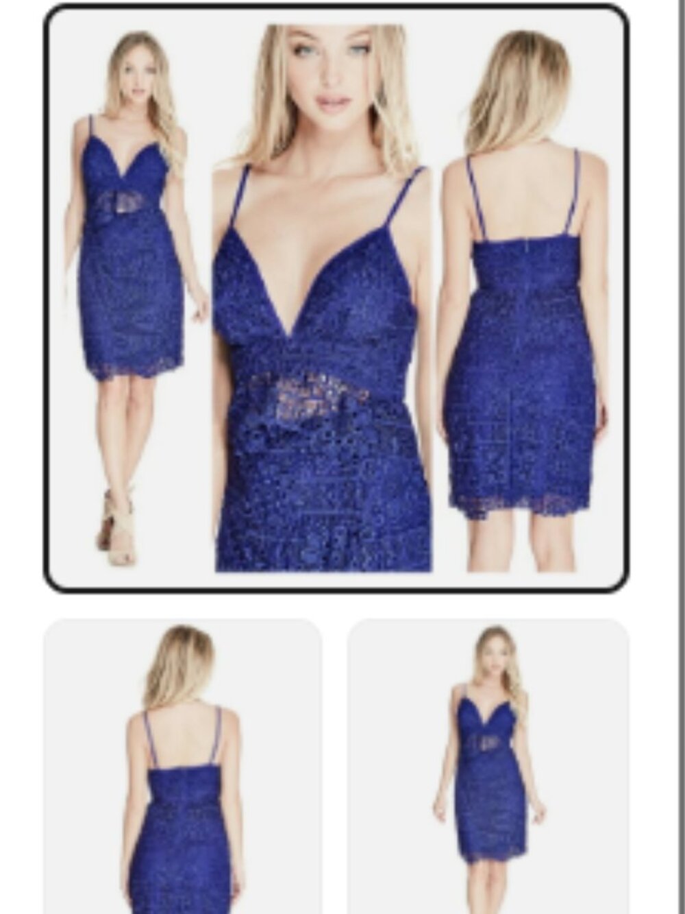 GUESS Lace Overlay Cutout Sleeveless Adjustable Spaghetti Straps Blue Dress Sz 4